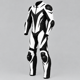 ForgeWorn White & Black Motorcycle Racing Suit – Professional 1-Piece Leather Suit