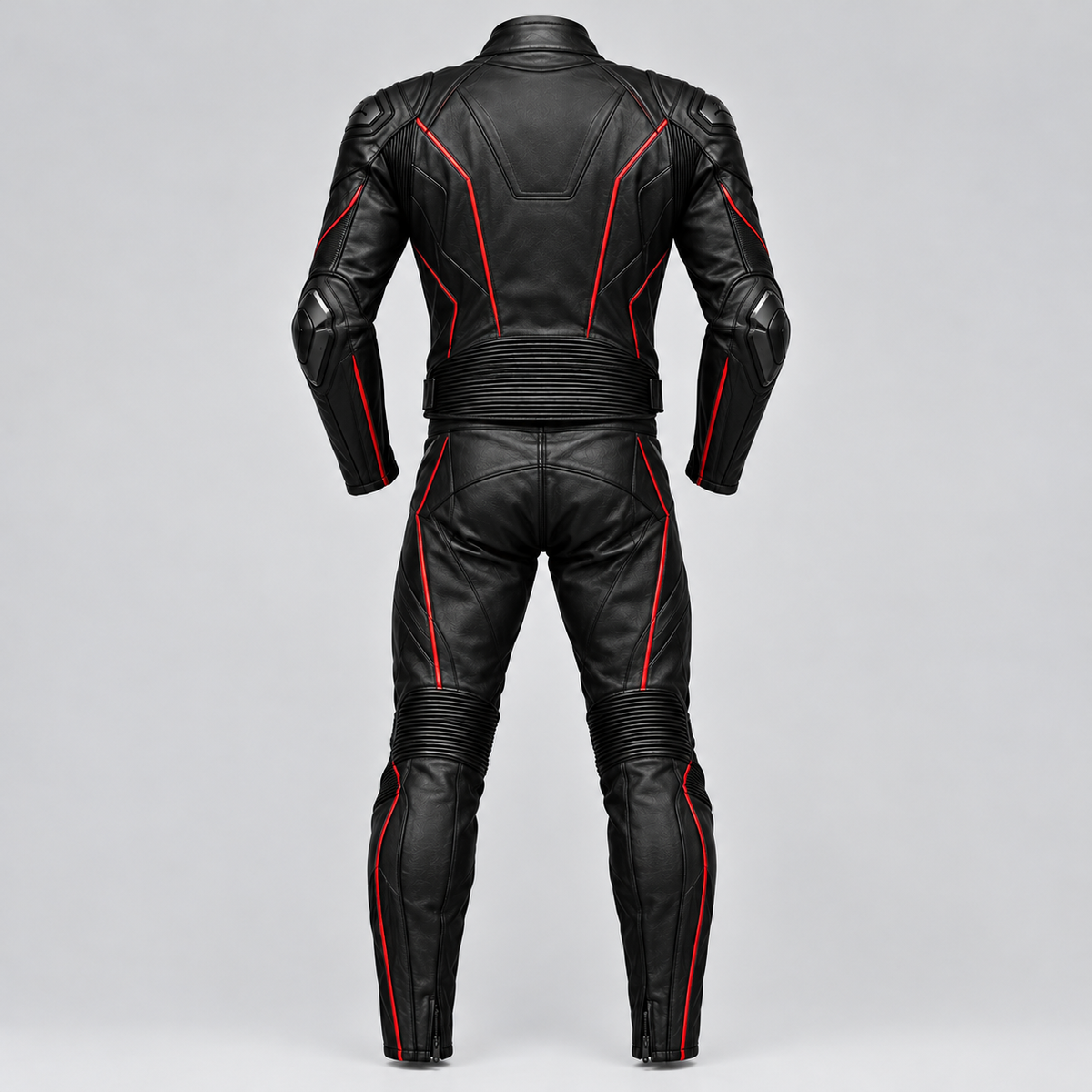 FORGEWORN Shadow Strike — Black & Red 2-Piece Motorcycle Racing Suit