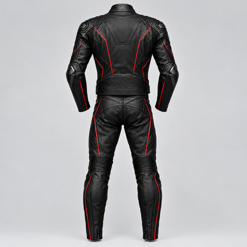 FORGEWORN Shadow Strike — Black & Red 2-Piece Motorcycle Racing Suit
