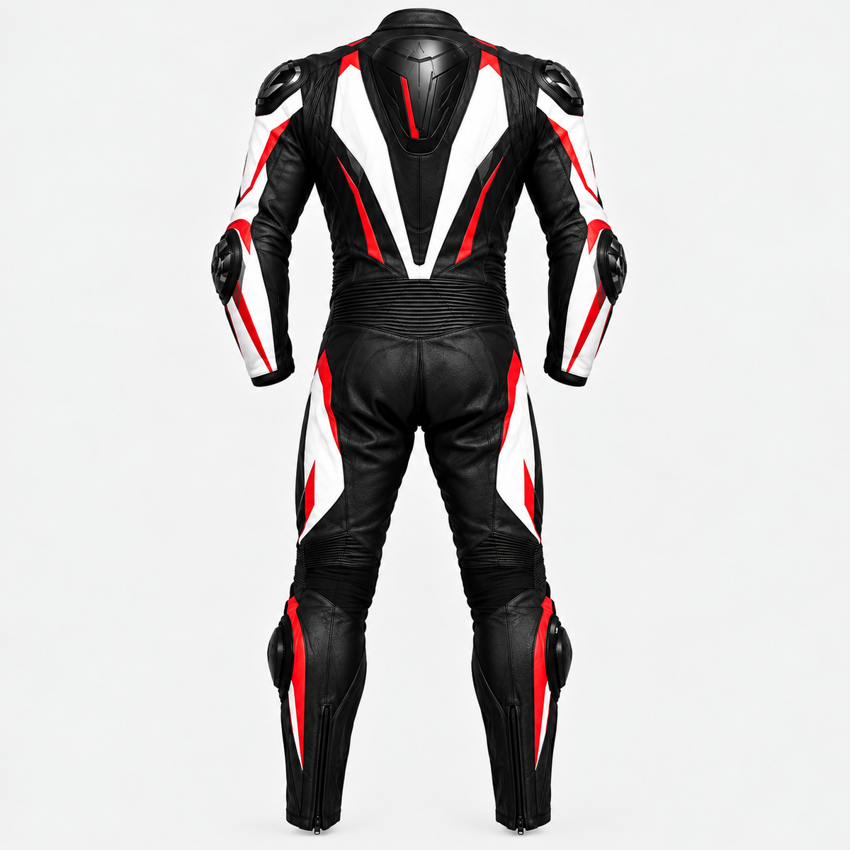 Professional Black White & Red 1-Piece Motorcycle Racing Leather Suit – Full Body Protective Riding Suit