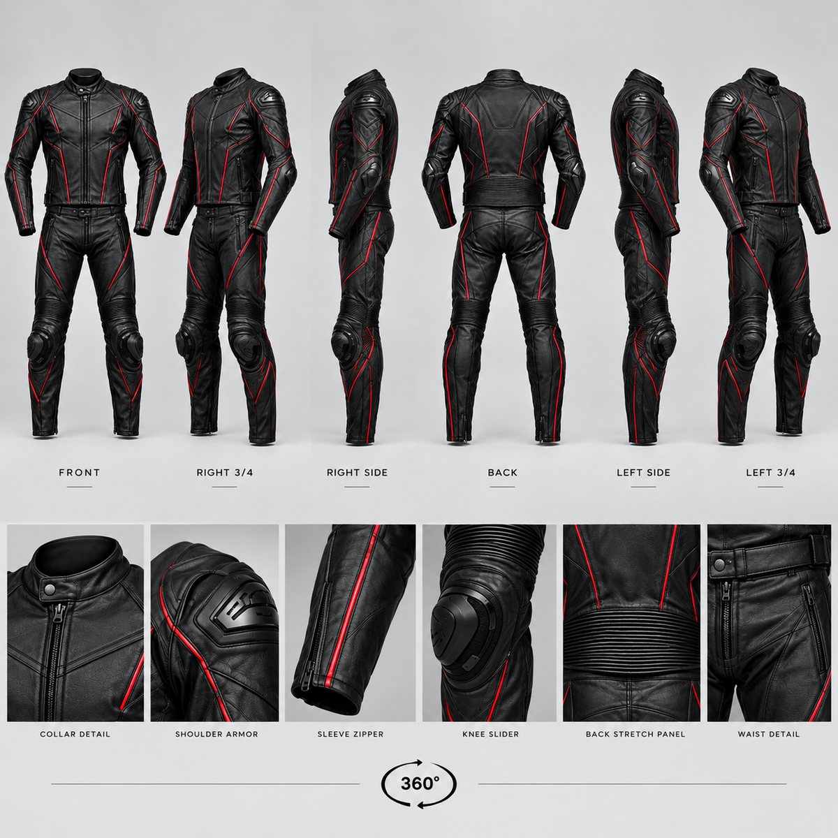 FORGEWORN Shadow Strike — Black & Red 2-Piece Motorcycle Racing Suit