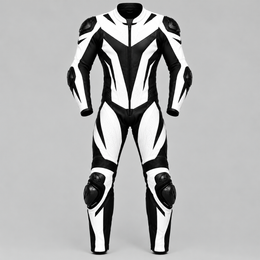 ForgeWorn White & Black Motorcycle Racing Suit – Professional 1-Piece Leather Suit