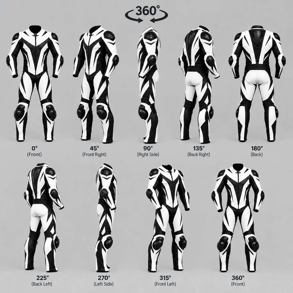 ForgeWorn White & Black Motorcycle Racing Suit – Professional 1-Piece Leather Suit