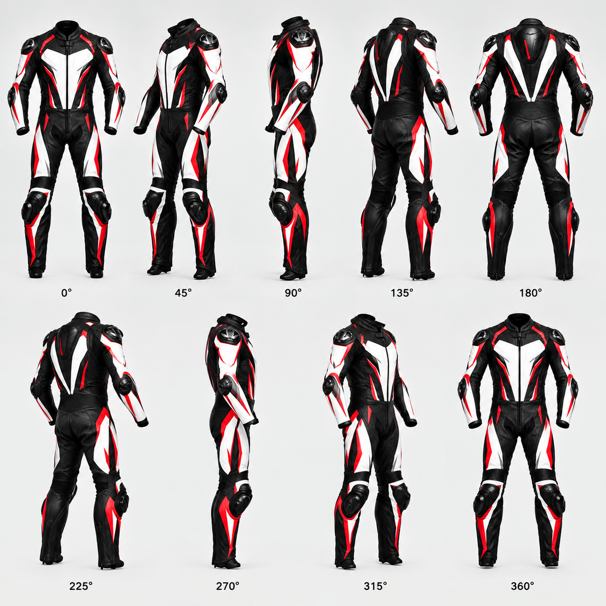 Professional Black White & Red 1-Piece Motorcycle Racing Leather Suit – Full Body Protective Riding Suit