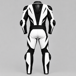 ForgeWorn White & Black Motorcycle Racing Suit – Professional 1-Piece Leather Suit